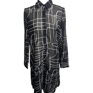 Wishing Waves Sheer Midi Shirt Dress Womens Small Geometric‎ Layering Art